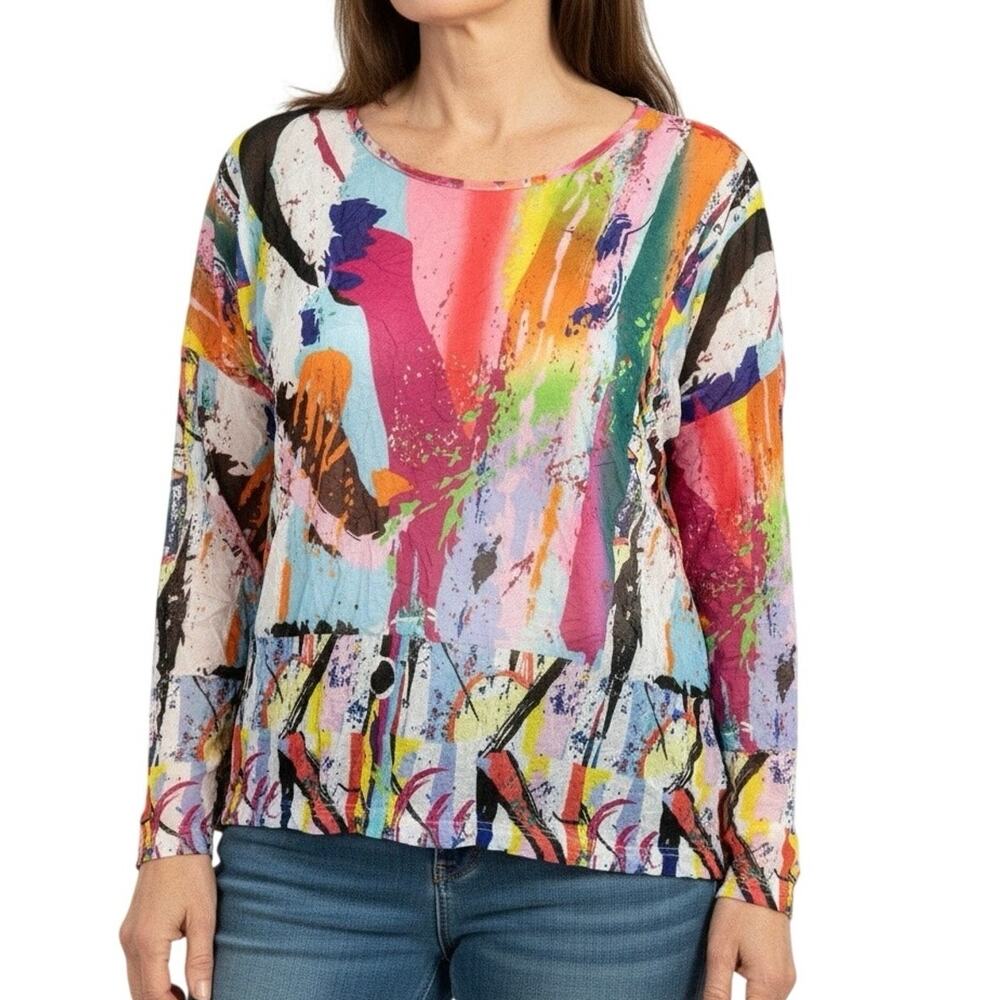 Elizabeth's Boutique Sz Medium Shana Sheer Mesh Wearable Art Blouse Shirt Top